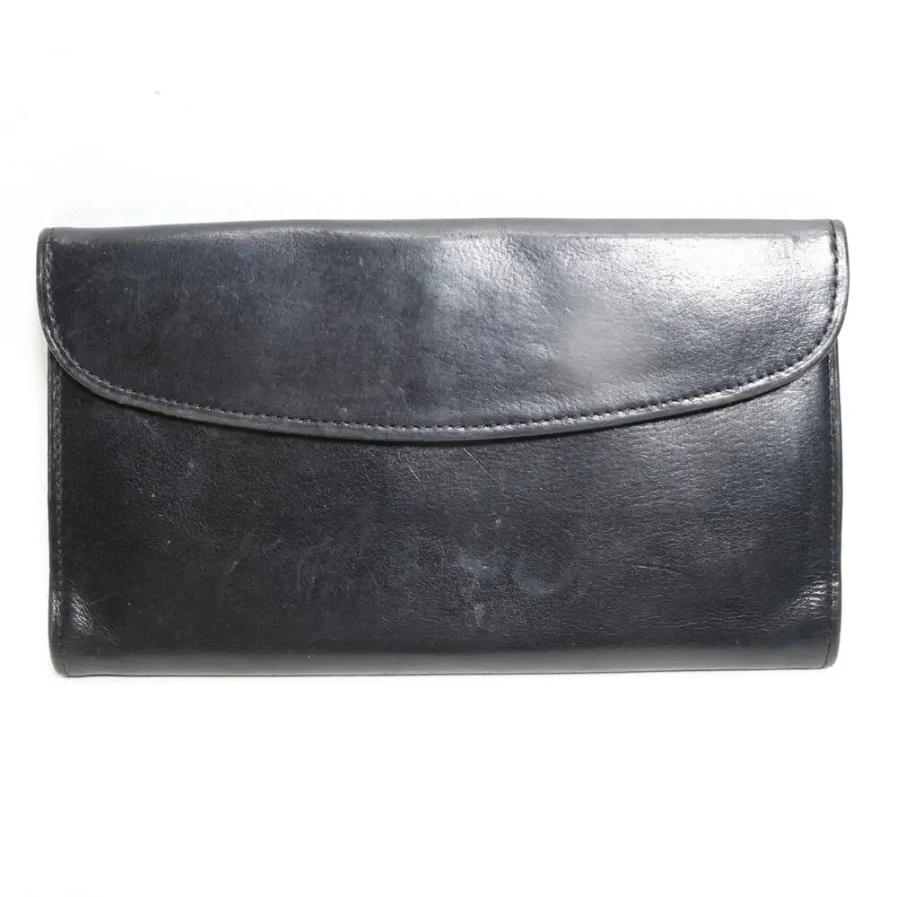 Vintage Coach Clutch Wallet Black Leather Envelope Trifold ID Cards Coin Sleek